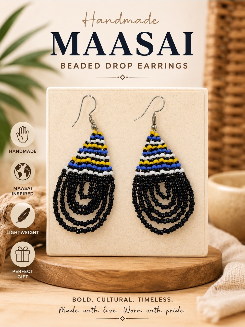 Handmade Maasai Beaded Spiral Drop Earrings Tribal Boho Statement Jewelry